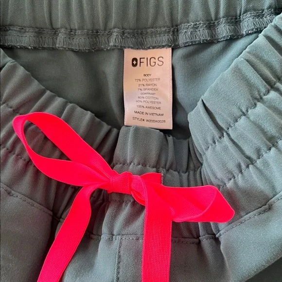 Figs High waisted hydrogreen Joggers with Neon Pink Tie XS EUC no flaws - Picture 3 of 6